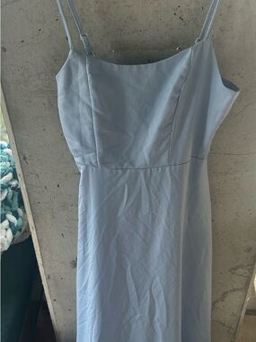 Elegant Light Blue Spaghetti-Strap Midi Dress